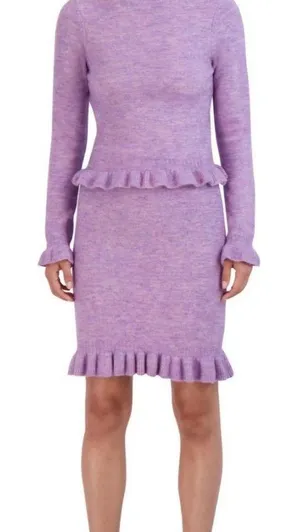 BCBG Paris Lavender Frost Knee Length Sweater Skirt with Ruffle Hem Sz XL thumbnail 1