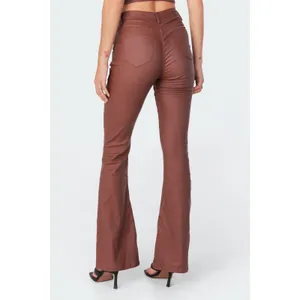Edikted Luna Faux Leather Mid Rise Flared Jeans Size Medium Brown Chic thumbnail 14