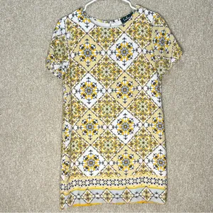 Lulus yellow pattern dress spring summer‎ xs relaxed fit short sleeves maximal thumbnail 2