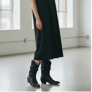 American Rag Black‎ Western Cowboy Boots Ruched Slouchy Block Heel Ankle Boot thumbnail 3