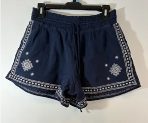 J. Crew Embroidered Shorts Cotton Blend‎ Drawstring Waist Boho Y2K Blue Size 6 thumbnail 1