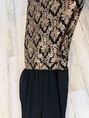 Women's XS Black Gold Brocade Beaded Collar Cocktail Dress thumbnail 6