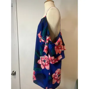 Banana Republic Tropical Blue Floral Cold Shoulder Flutter Sleeve Blouse Top XL thumbnail 5