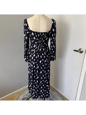 Reformation Sigmund Navy & White Long Sleeve Midi Dress - Size 6 thumbnail 5
