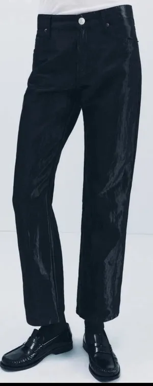 Zara Nwt Satin Effect Shiny Metallic Mid Waist Straight Leg Pants 4 thumbnail 5