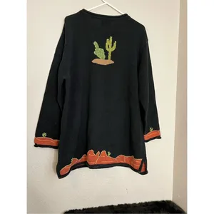 The Quacker Factory Black Orange Cactus Knit Sweater Southwestern coyote 1x thumbnail 3