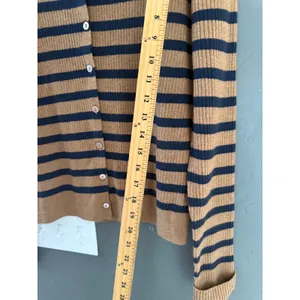 A New Day‎ Womens Ribbed Striped Cardigan Brown Navy Blue Crew Neck Small thumbnail 7