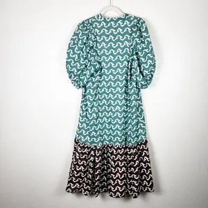 Dr. Bloom Blue Brown Patterned Tiered Maxi Dress 100% Cotton Size Medium thumbnail 6