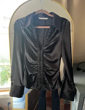 Satin Black Blouse Size XS thumbnail 1