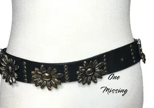Cute black belt with silver studded detailing, cute silver metal flowers too thumbnail 4