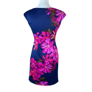 Wisp Navy Pink Floral Bodycon Cocktail Dress‎ 0 thumbnail 2