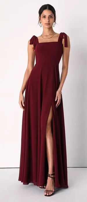 NWT Lulus Love Me Forever Burgundy Tie-Strap Square Neck Maxi Dress Size XL thumbnail 1