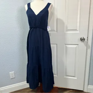 Steve Madden Navy Tiered Maxi Dress Size M Coastal Resort Vacation Casual Beach thumbnail 6