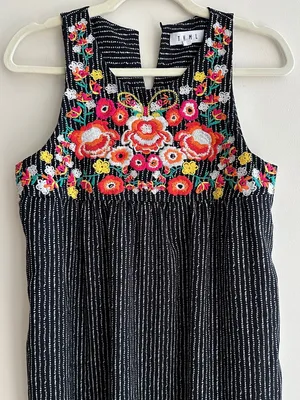 THML Floral Embroidered Black and White Mini Shift Dress, Size Small thumbnail 2