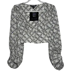 LOVE X DESIGN Geometric Print Cropped Blouse Long Sleeve Women's Size S‎ thumbnail 1