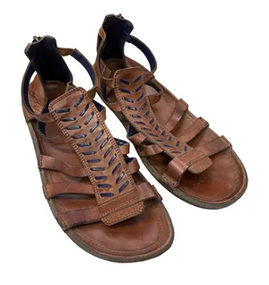 Kickers Women's Brown Leather Gladiator Sandals‎ Back Zip Strappy Retro Boho 41 Size 9 thumbnail 1