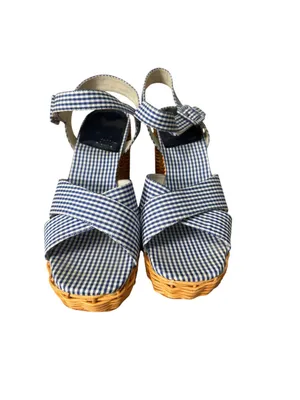 Jeffrey Campbell Amma platform sandals in blue gingham with wicker heel 9 thumbnail 5