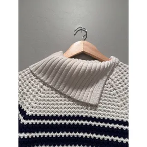Lands End Navy Blue White Striped Knit‎ Sweater Tunic Size Small Cotton Collar thumbnail 5