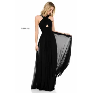 Sherri Hill 51903 Black Chiffon Cross Front Keyhole Gown Size 2 NWT $350 thumbnail 3