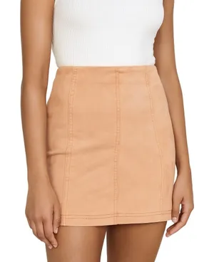Free People Tan Khaki Denim Pencil Mini Skirt Sz 6 Modern Femme Boho Minimal thumbnail 1