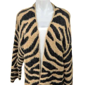 Band Of Gypsies Animal Print Faux Fur Long Sleeve Cardigan Sweater Coat Jacket L thumbnail 3