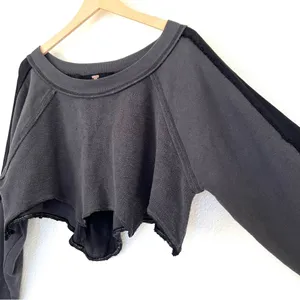 Free People Cropped Sweatshirt Grey & Black Mixed Media XS/ Small thumbnail 3