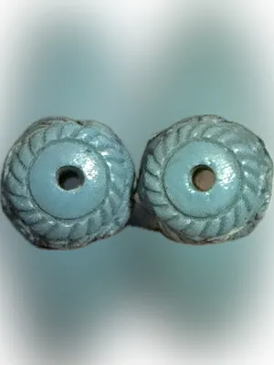 Carved Sun Face/Mermaid Turquoise Color Resin Beads - set of 2 thumbnail 8