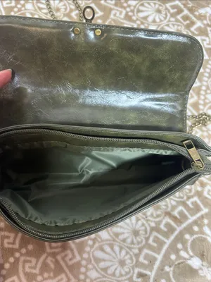 Olive Green Chain clutch Shoulder Bag with Antique Brass Hardware thumbnail 6