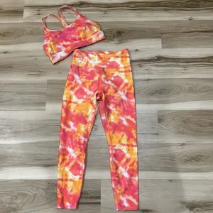 Wildfox Sweat Tie Dye Two Piece Sports Bra Leggings Pink Orange Womens Medium thumbnail 2