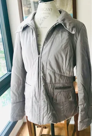 Mossimo Gray Silver Satin Like Quilted Puffer Jacket Coat Sz XL thumbnail 1