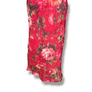 Vintage Red Floral Crinkle Maxi Dress Sleeveless Open Keyhole Back Romantic thumbnail 3