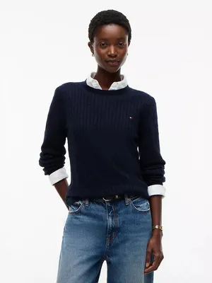 NWT Tommy Hilfiger Long-Sleeve Cable Knit Sweater Navy XL thumbnail 2
