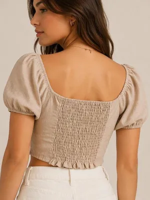 Kirious Los Angeles Blouse Summer New Smocked Corset Top Tan XL thumbnail 3