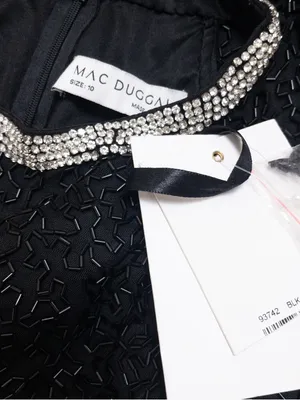 NWT Mac Duggal Beaded Sleeveless High Neck Column Gown 10 Black Maxi Dress 93742 thumbnail 4