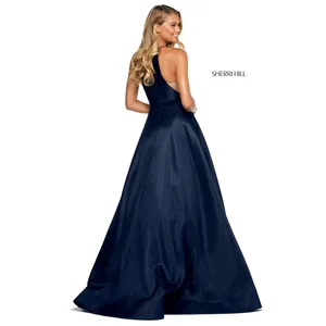 Sherri Hill 53659 Mikado A-Line Halter Gown‎ – Size 4 – Navy – NWT thumbnail 2