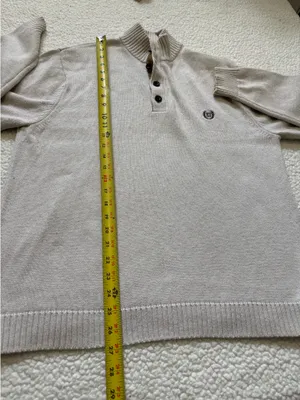 Chaps Ivory Mock Neck Henley Sweater Grandad Acadia Knit Suede Elbow Patch L thumbnail 6