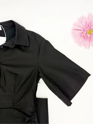 Billy J Sydney Mini Dress Black Linen Collared Ruched thumbnail 9