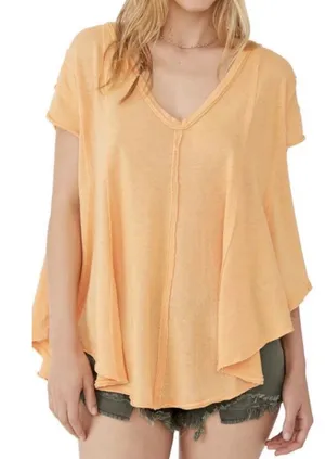 Free People Sammie V-Neck Peach Short Sleeve Hi-Low T-Shirt Size Small thumbnail 1