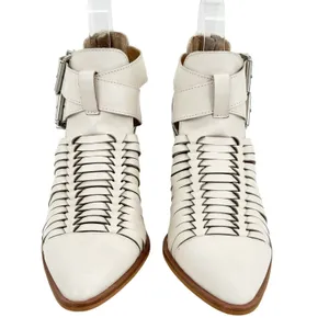 Gianni Bini Cream Leather Caged Ankle Booties cutout Pointed Toe‎ Block Heel 6M thumbnail 2