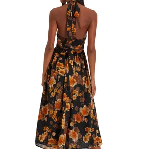 Lulus Charming Vision black floral Swiss dot Lurex halter midi dress thumbnail 2