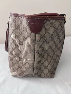 Authentic Gucci GG Supreme Monogram Coated Canvas Brown Leather Large Tote Bag thumbnail 4