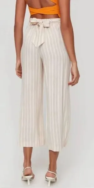Aritzia Wilfred Fawn Wide Leg High Rise Tie Back Pants Cream Pinstripe thumbnail 1