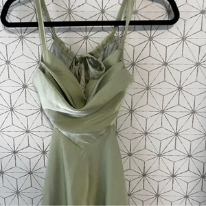 Lululemon Stun to Remember Sage Green Satin Cowl Neck Cutout Midi Dress thumbnail 5