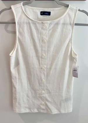 Gap Womens Ribbed Button Front Tank Top Off White Small NWT thumbnail 1