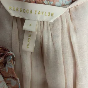 REBECCA TAYLOR Lucia Pink Floral Gold Metallic Dress Size 4 thumbnail 7