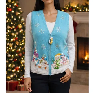 Vintage Berek Ugly Christmas Sweater Vest Small Snowman Embroidered Jingle Bells thumbnail 2