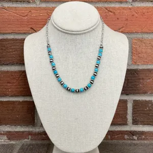 Cutout Concho Necklace Set with Faux Turquoise & Navajo Style Pearls thumbnail 4