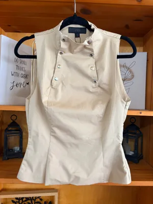 Zara Cream Military Button Peplum Top Sleeveless High Neck Minimalist NWT M thumbnail 5