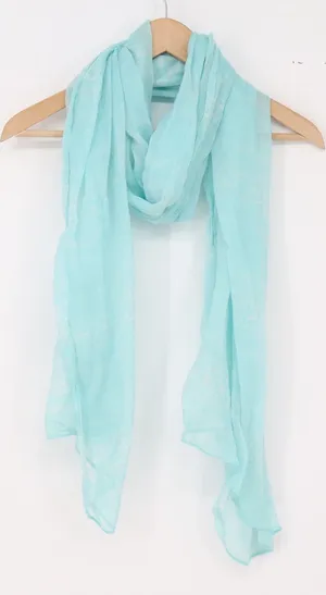 Unbranded Scarf Womens One Size Rectangular Wrap Aqua Floral Damask Excellent thumbnail 1