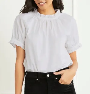 Hill House The Kit Ruffled Neck Short Sleeve Blouse White size medium thumbnail 1